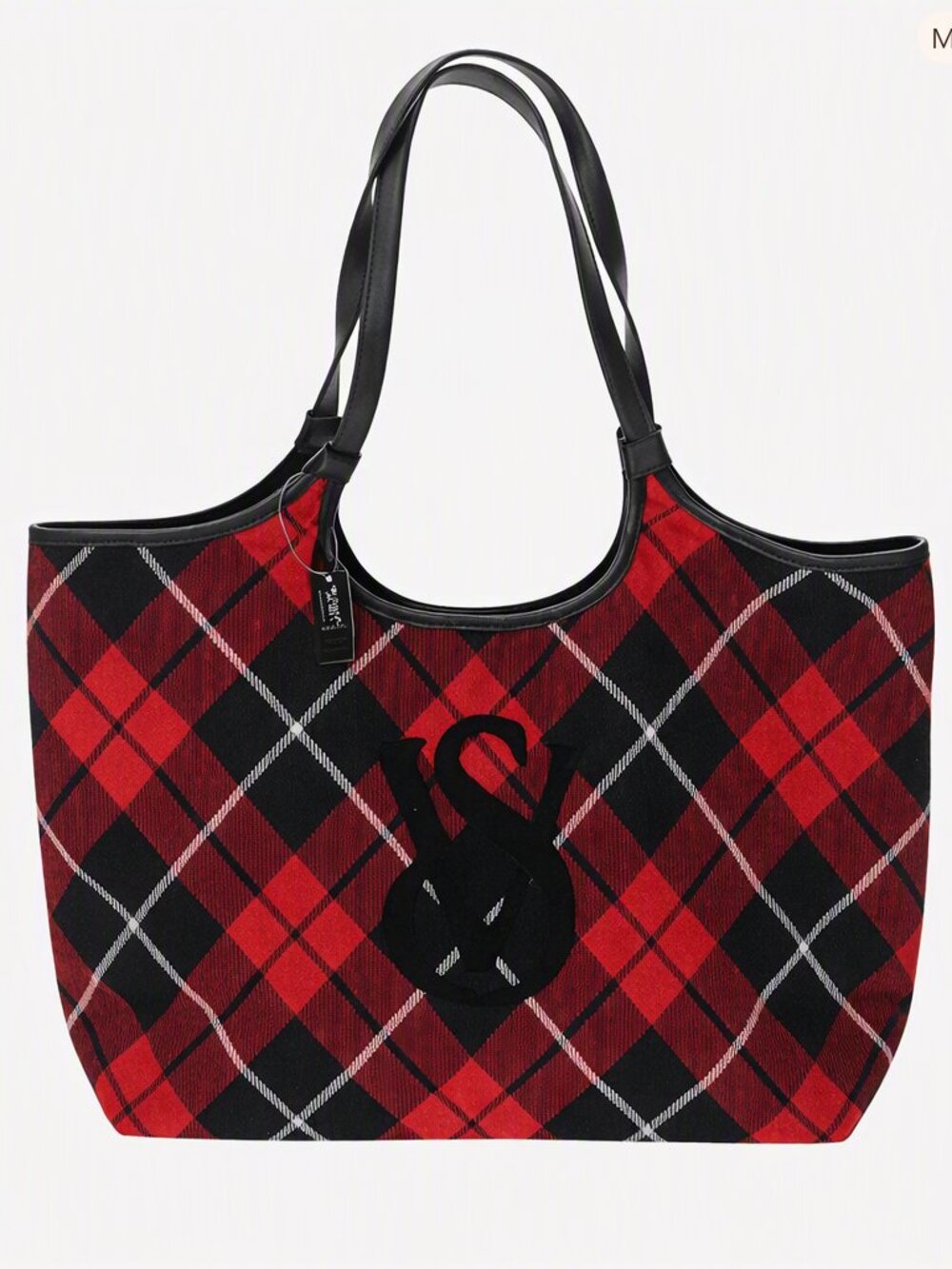 Victoria’s Secret Plaid Tote • Red Black Checkered Bag • Preppy Flannel Tartan
